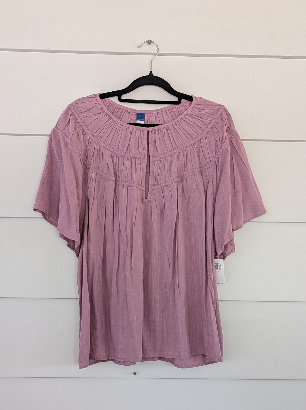 Old Navy Mauve/Lilac Smocked Yoke Flutter Sleeve Blouse, XL